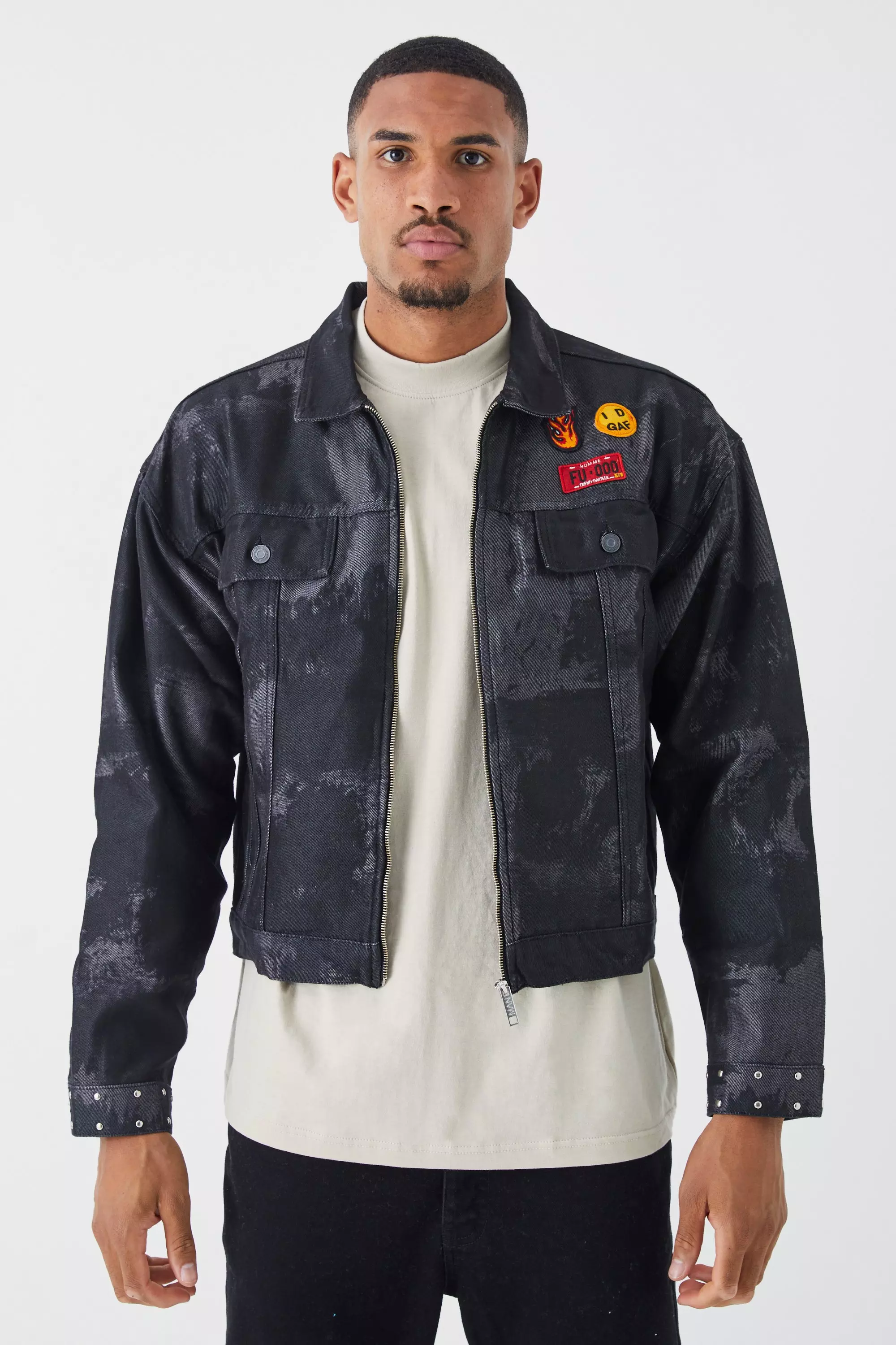 Bleached black outlet denim jacket